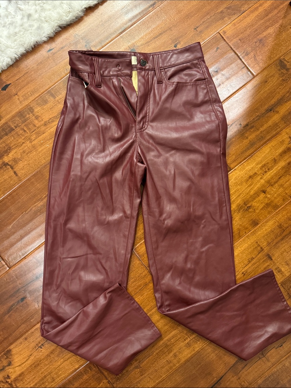 Madewell Straight-Leg Faux Leather Pants in Burgundy